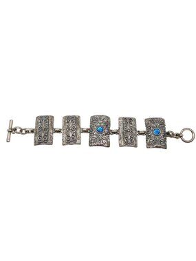 AVGAD Pewter Silver Tone Blue Rhinestone Rectangle Link Bracelet Whimsigoth
